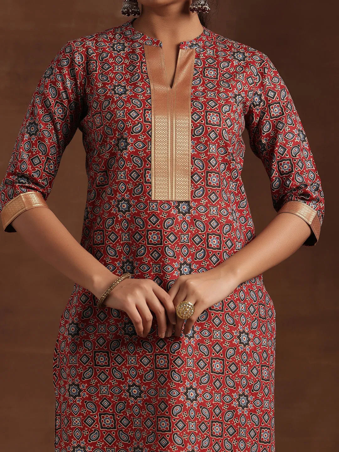  Red Printed Cotton Straight Suit With Dupatta 