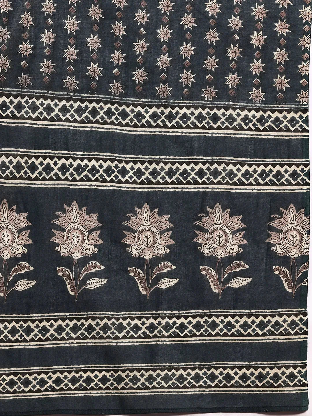  Green Printed Cotton Straight Suit With Dupatta 
