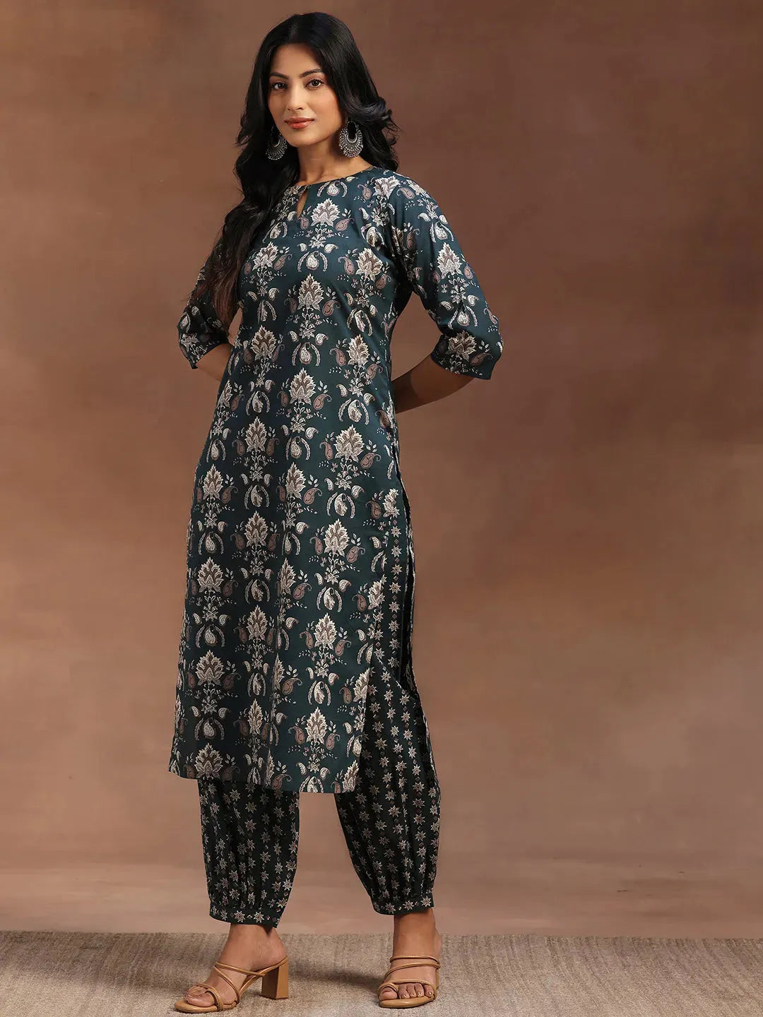  Green Printed Cotton Straight Suit With Dupatta 