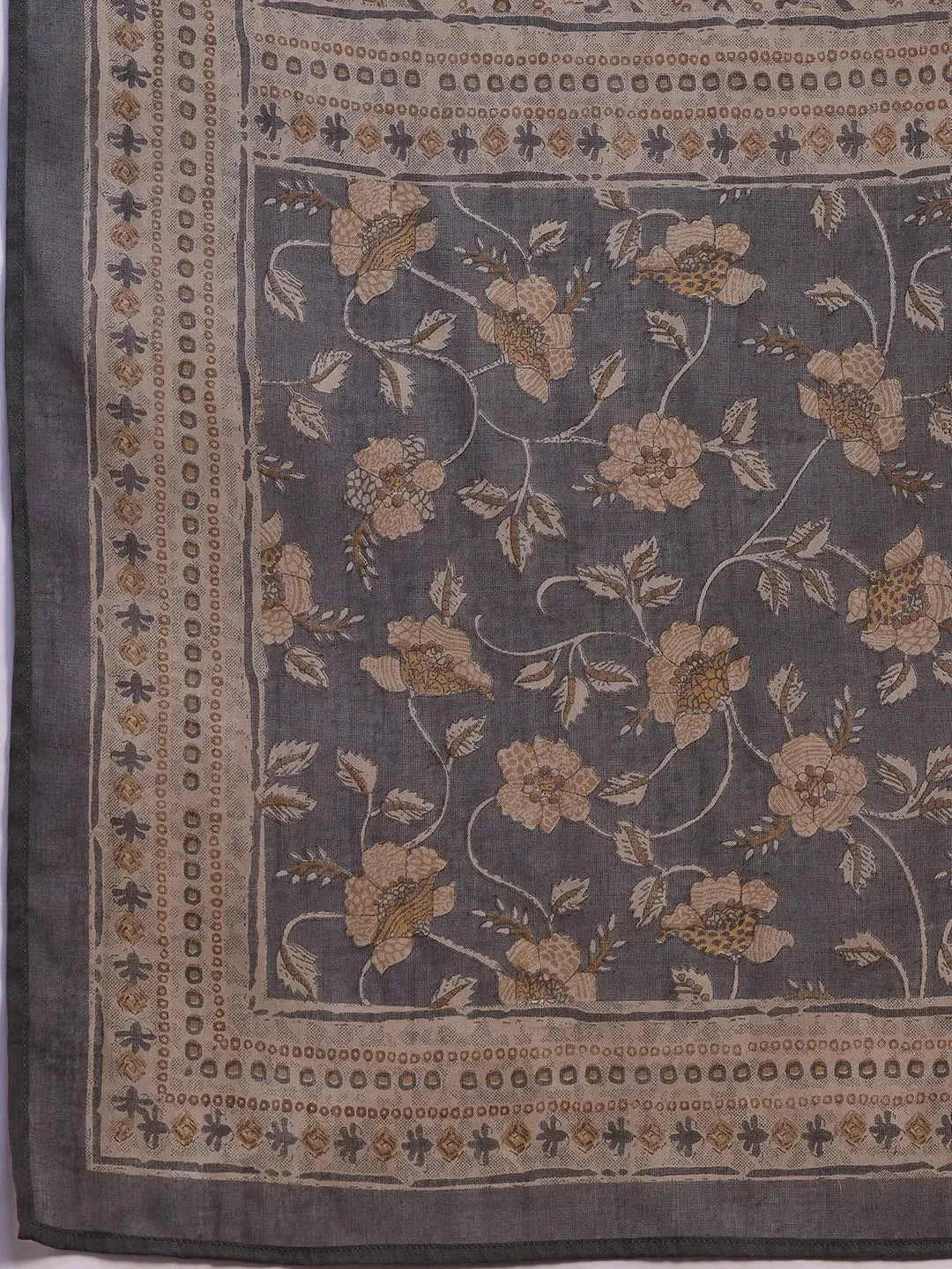  Grey Printed Cotton Straight Suit With Dupatta 