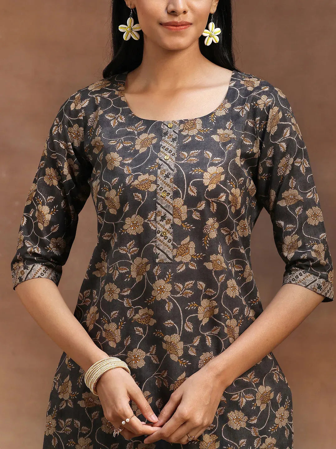  Grey Printed Cotton Straight Suit With Dupatta 