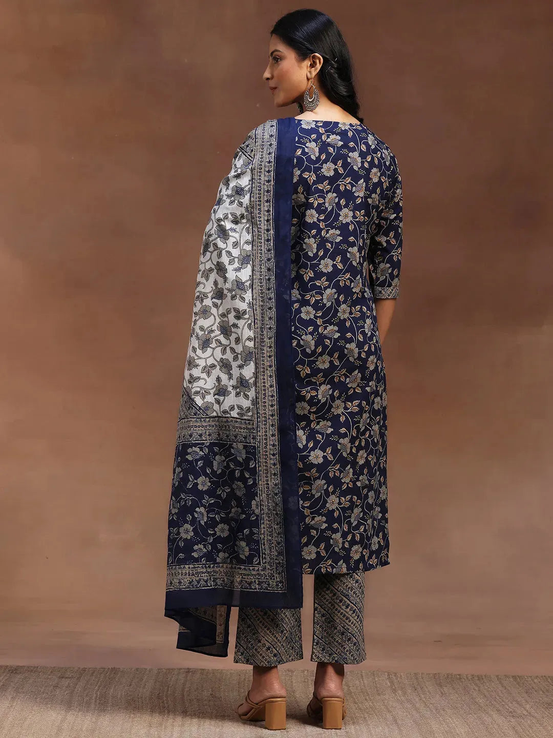  Blue Printed Cotton Straight Suit With Dupatta 