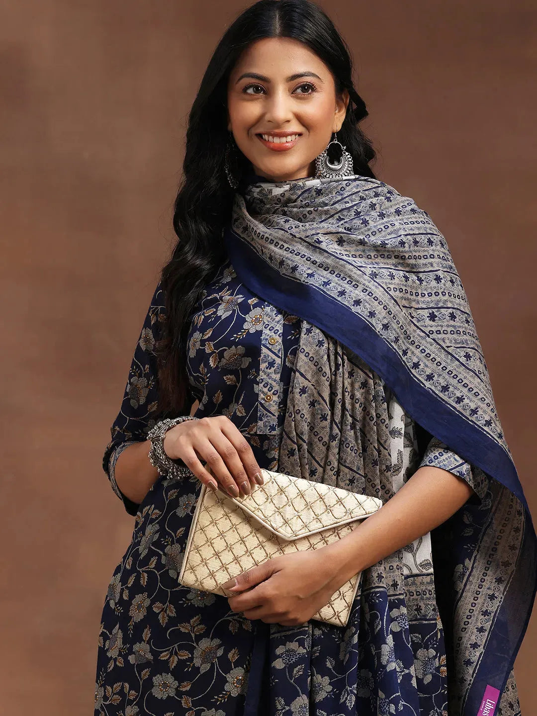  Blue Printed Cotton Straight Suit With Dupatta 