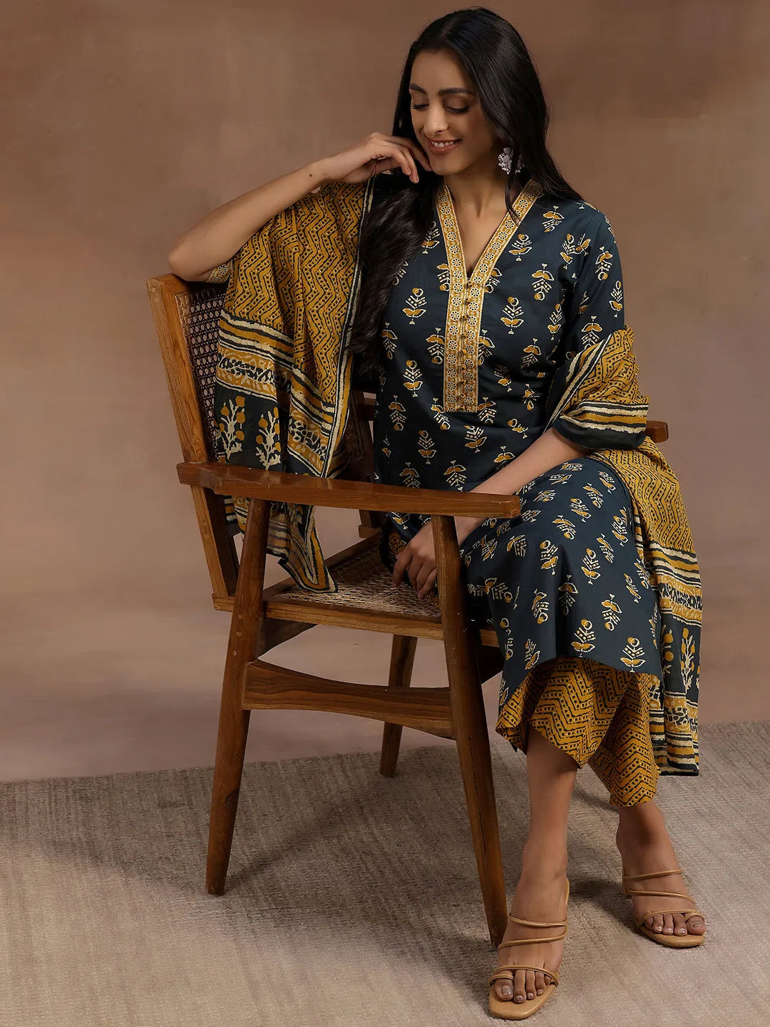  Green Printed Cotton Straight Suit With Dupatta 