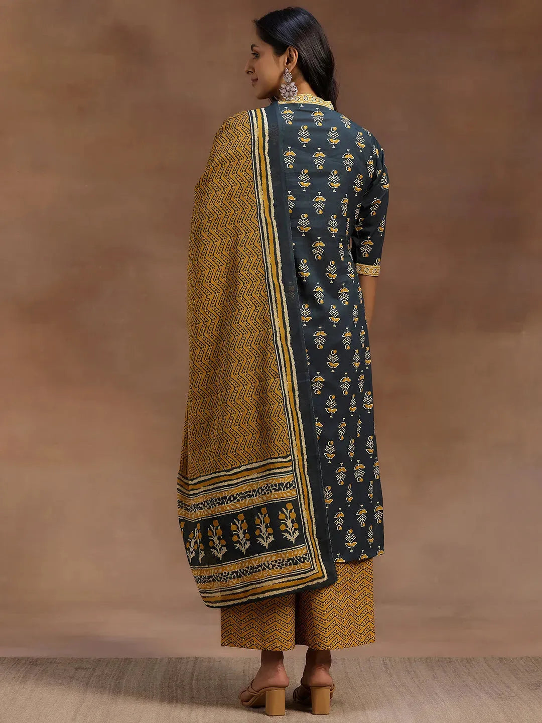  Green Printed Cotton Straight Suit With Dupatta 