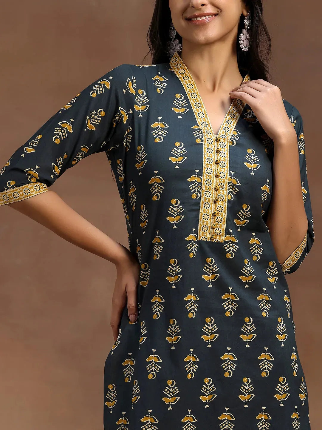  Green Printed Cotton Straight Suit With Dupatta 