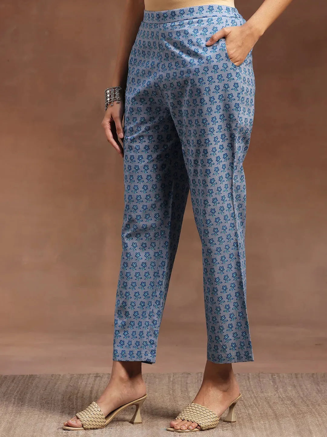  Blue Printed Cotton Straight Suit With Dupatta 