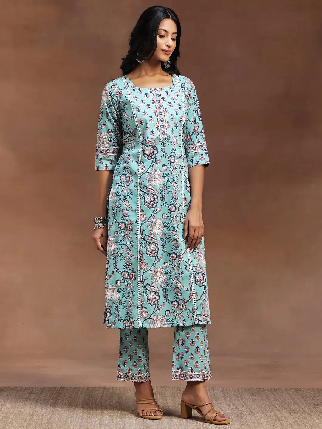  Blue Printed Cotton Straight Suit With Dupatta 