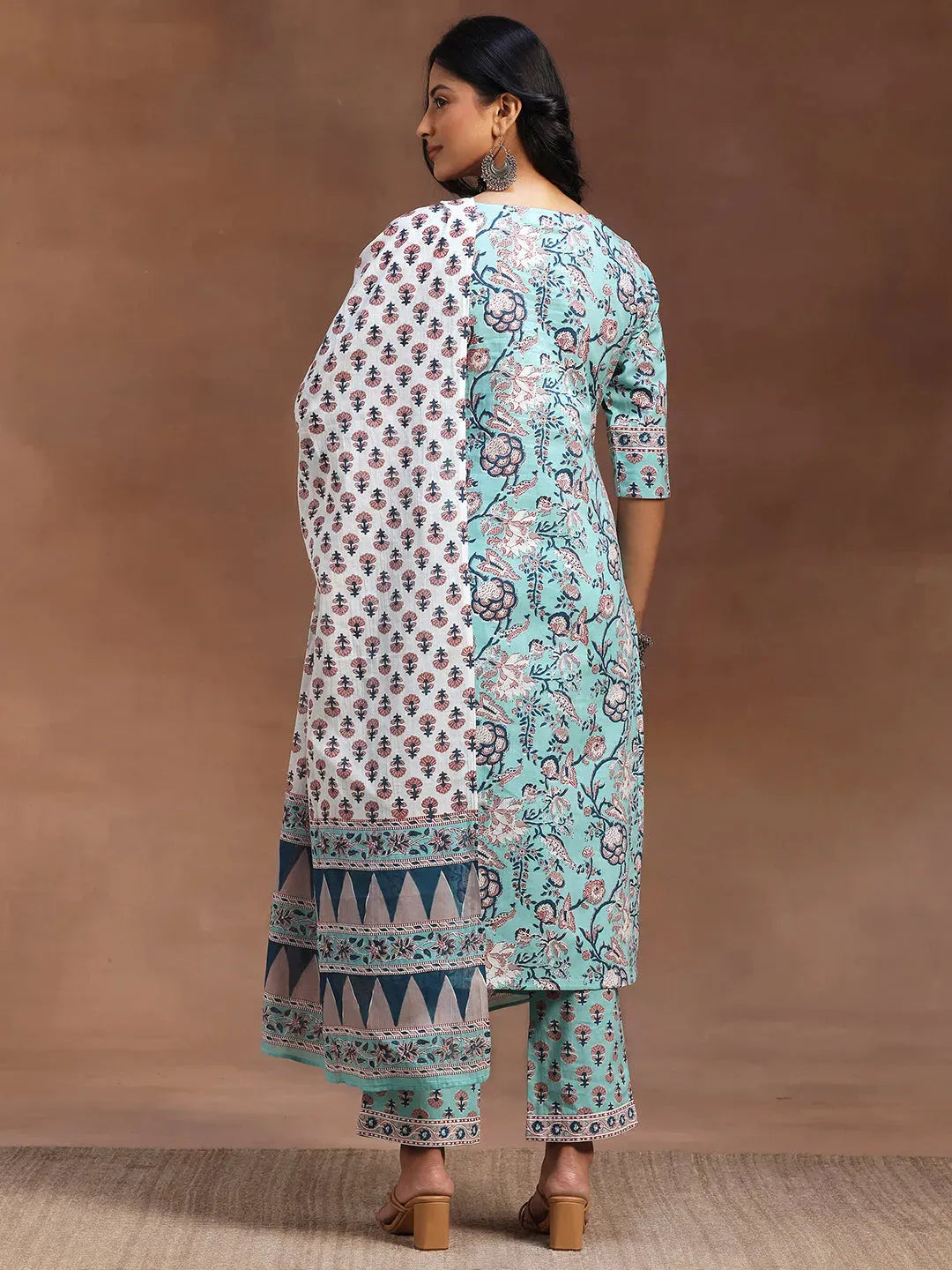  Blue Printed Cotton Straight Suit With Dupatta 