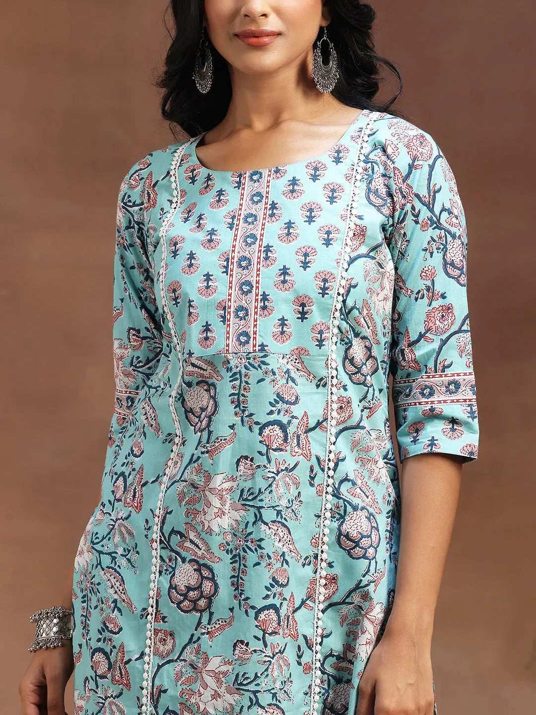  Blue Printed Cotton Straight Suit With Dupatta 