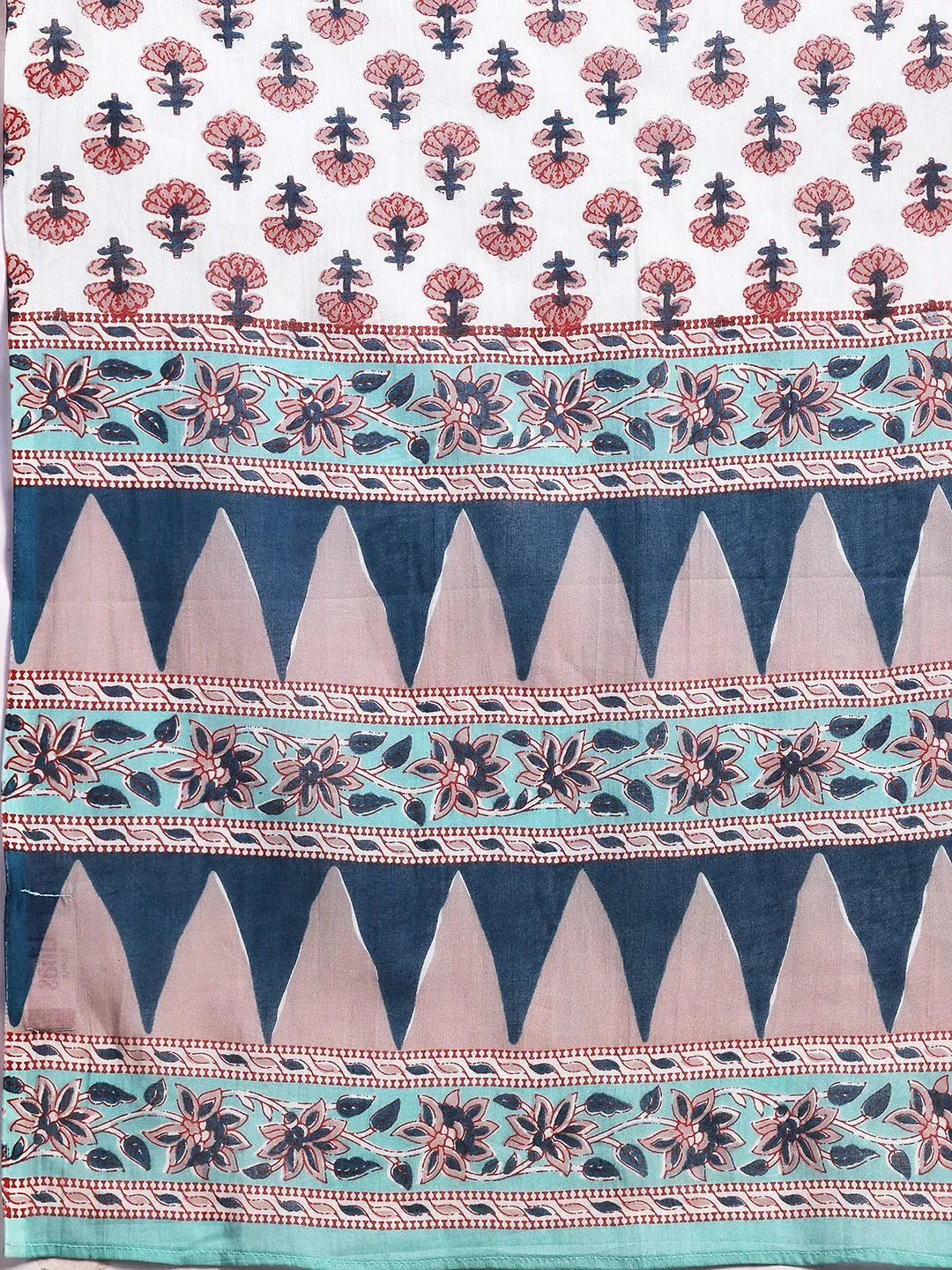  Blue Printed Cotton Straight Suit With Dupatta 