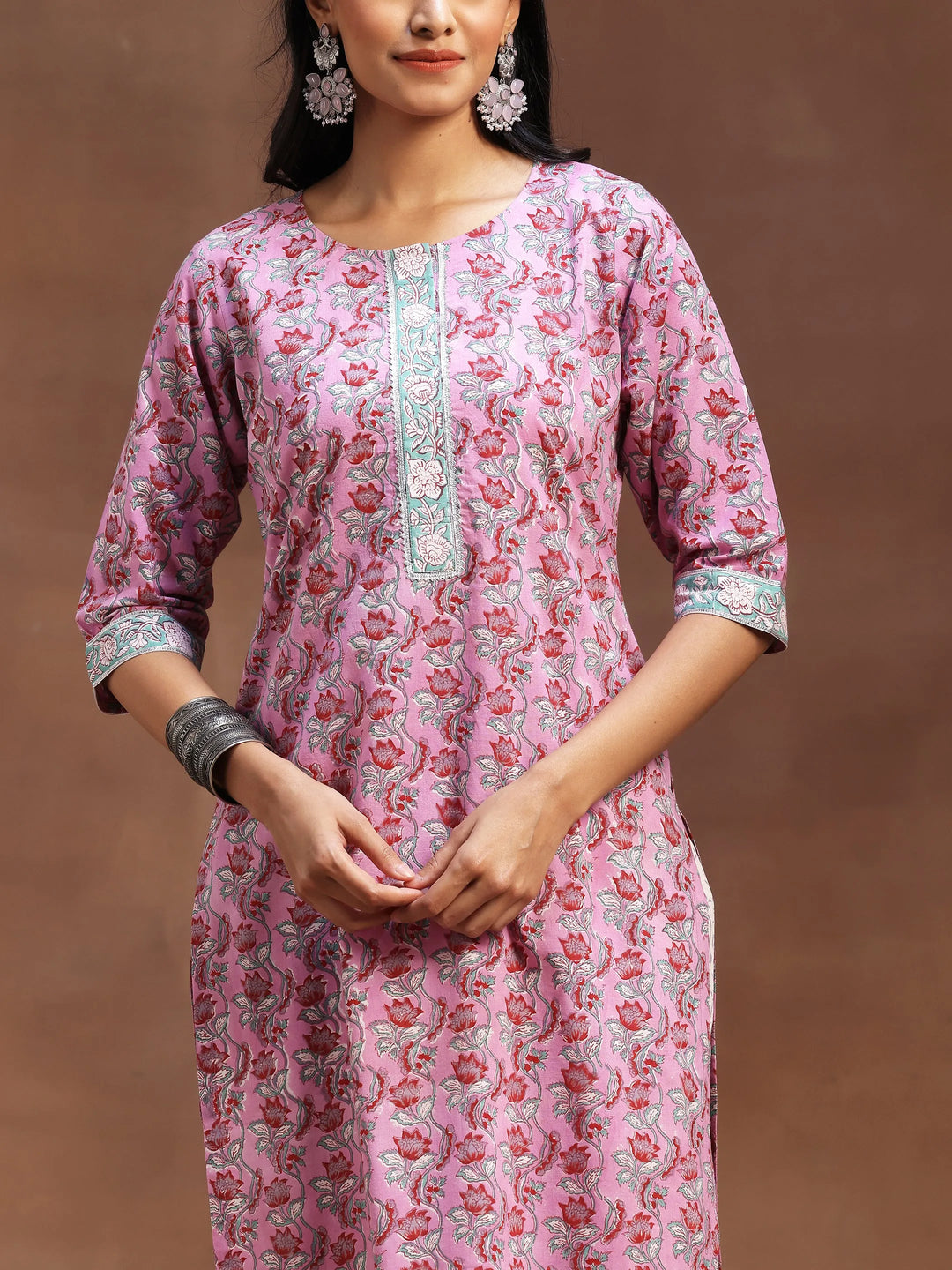  Pink Printed Cotton Straight Suit With Dupatta 