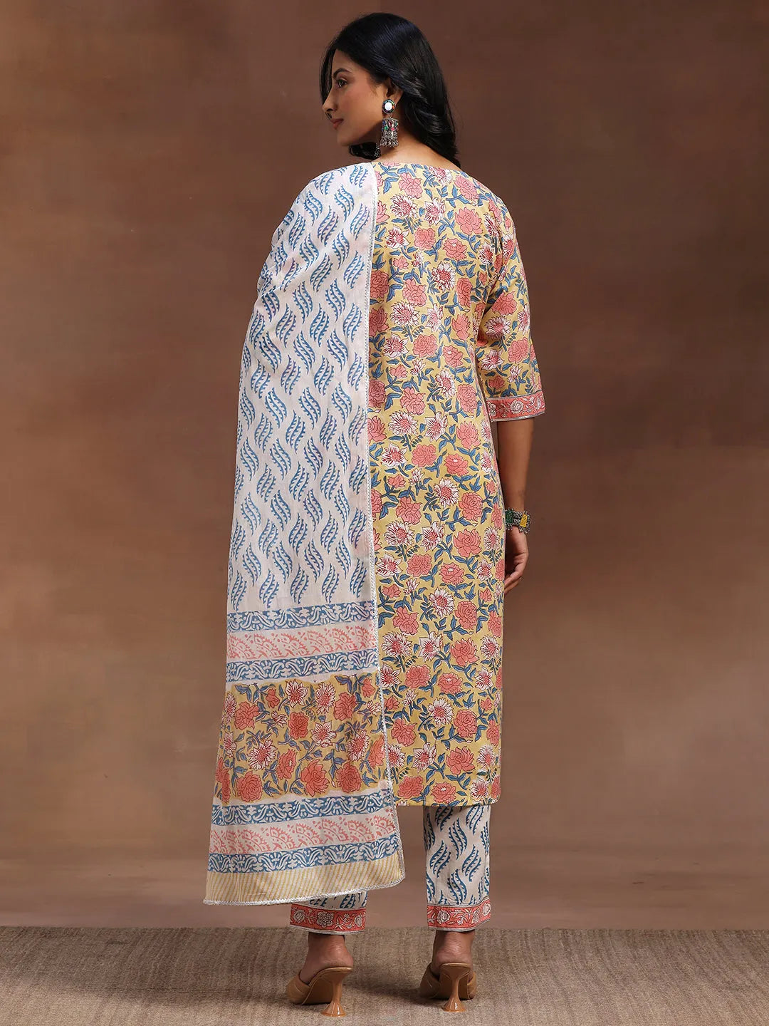  Yellow Printed Cotton Straight Suit With Dupatta 