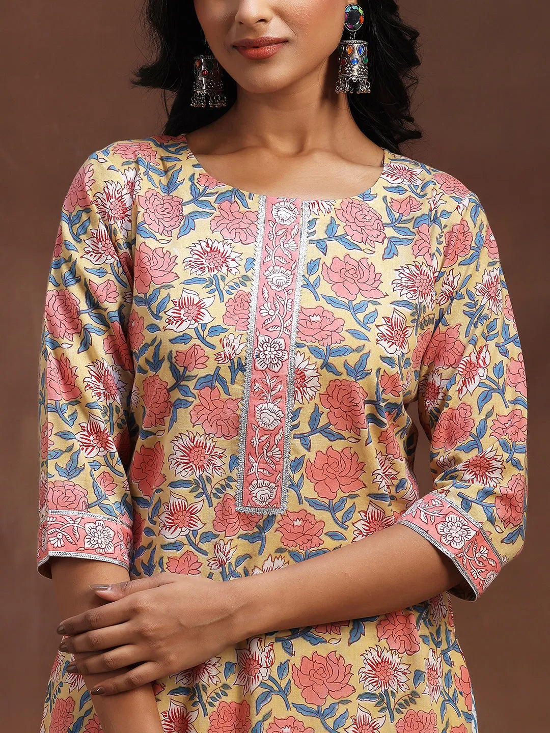  Yellow Printed Cotton Straight Suit With Dupatta 