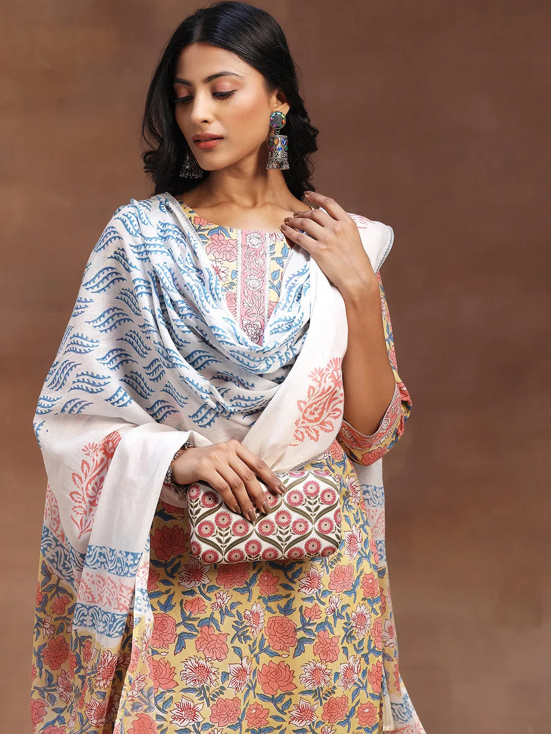  Yellow Printed Cotton Straight Suit With Dupatta 