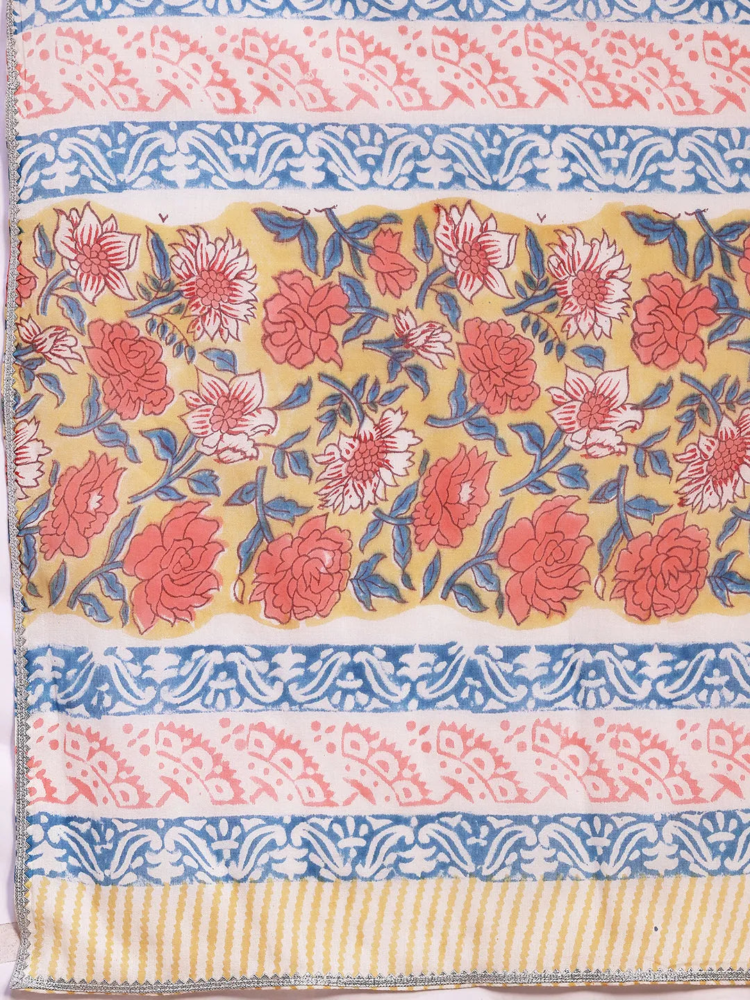  Yellow Printed Cotton Straight Suit With Dupatta 