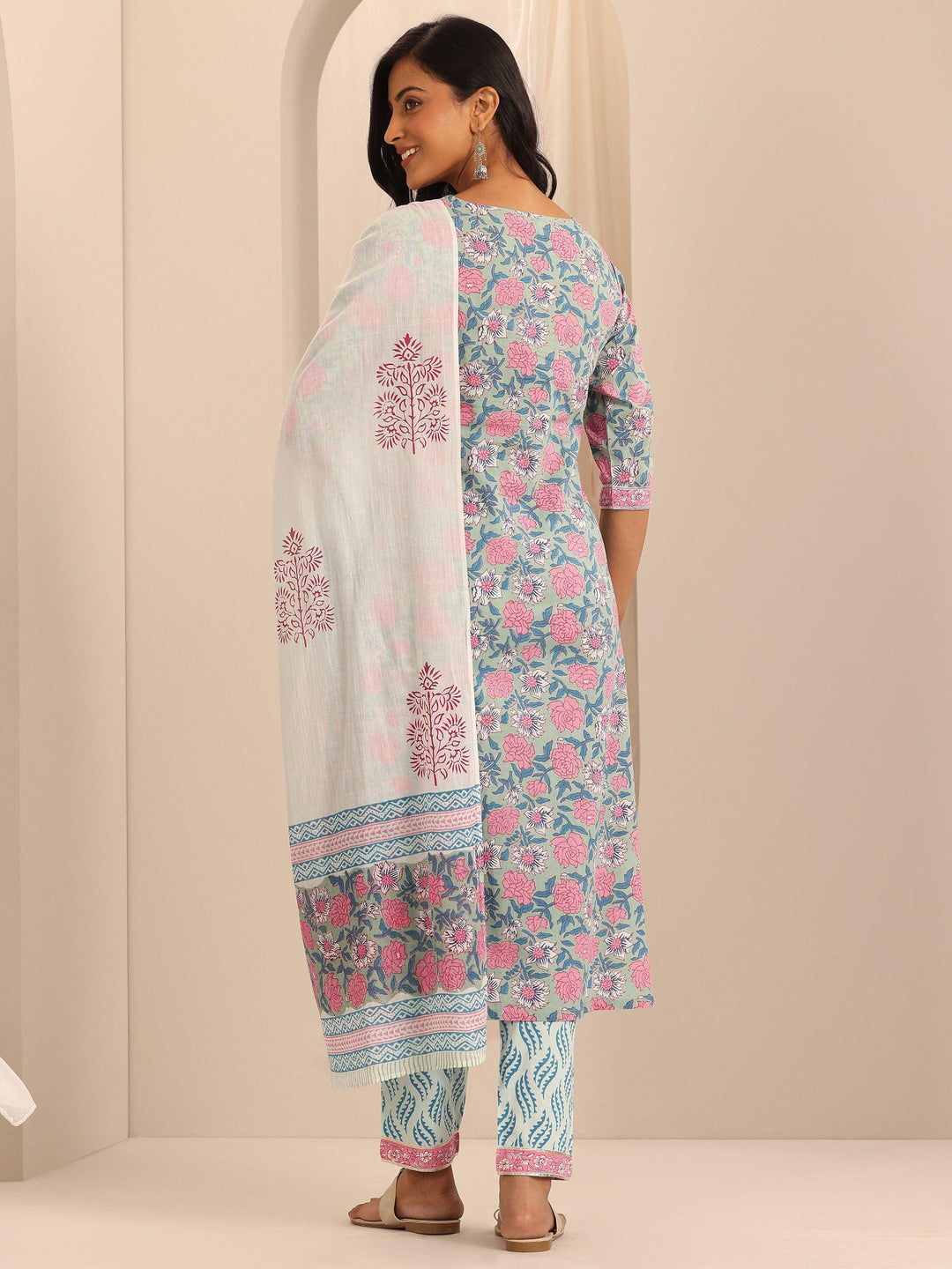  Blue Printed Cotton Straight Suit With Dupatta 