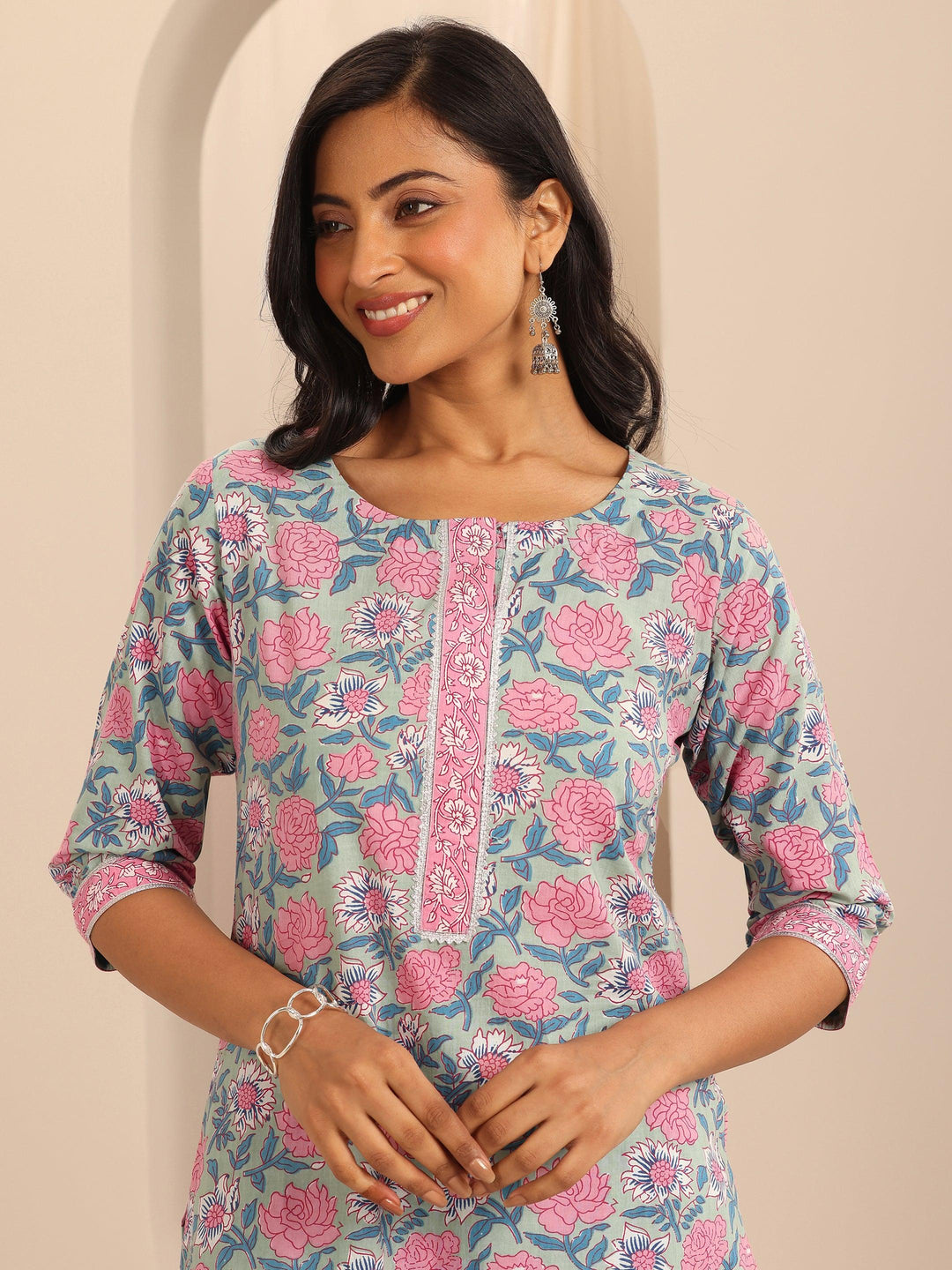  Blue Printed Cotton Straight Suit With Dupatta 