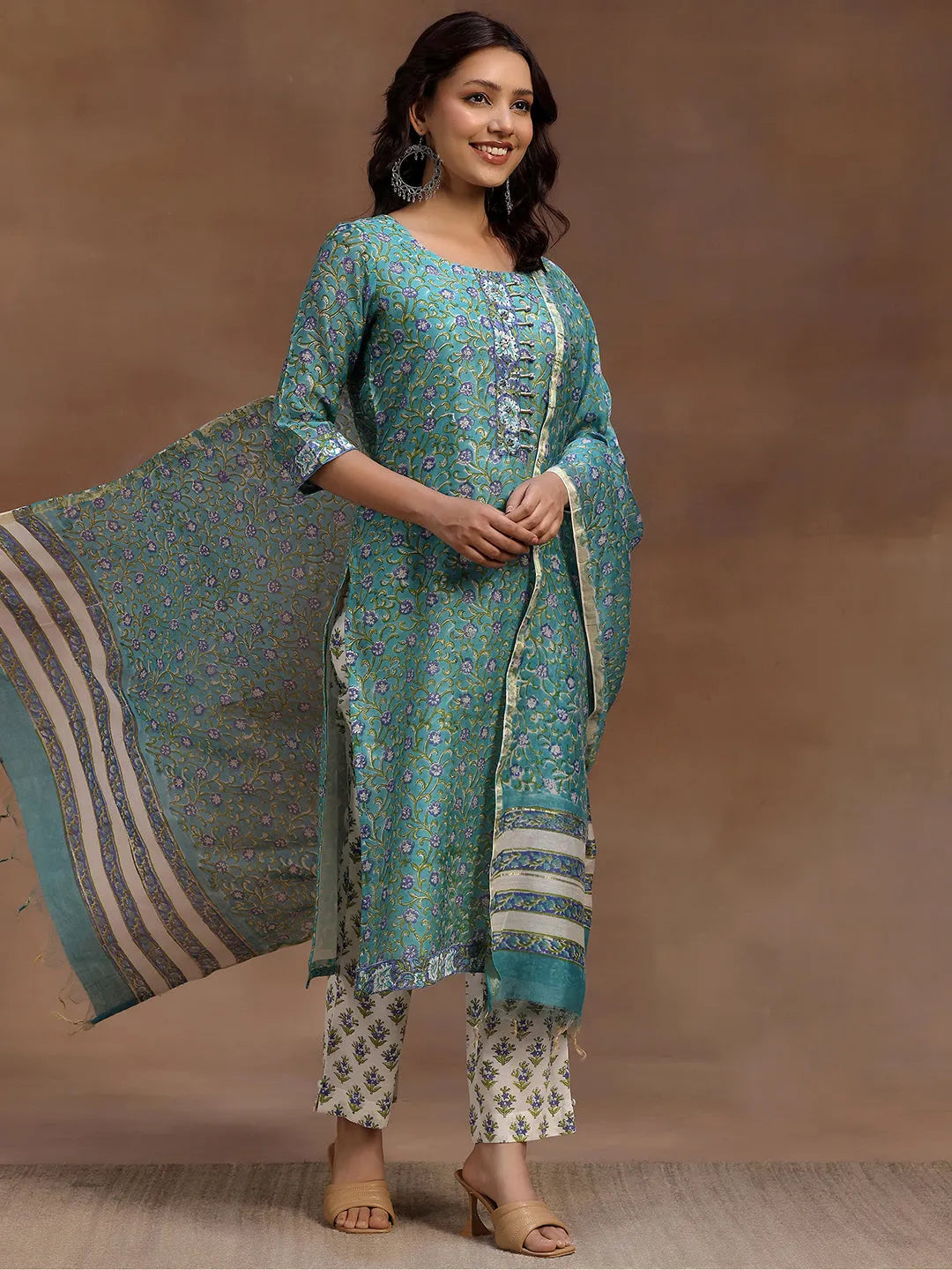 libas Rama Green Printed Cotton Straight Suit With Dupatta-picture-19