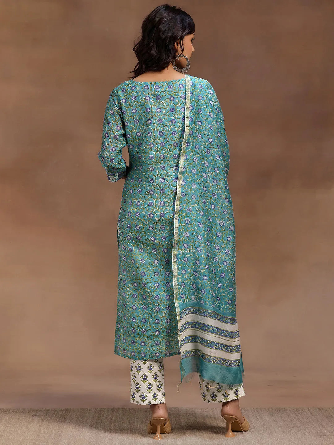  Rama Green Printed Cotton Straight Suit With Dupatta 