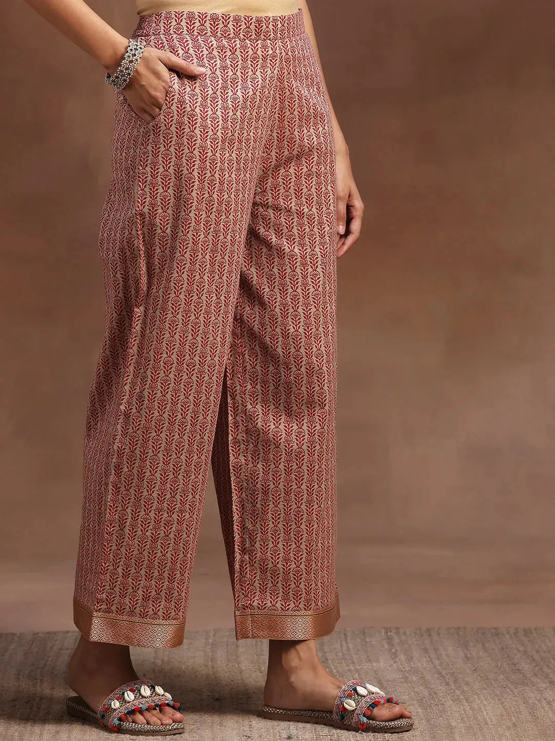  Beige Printed Cotton Straight Suit With Dupatta 