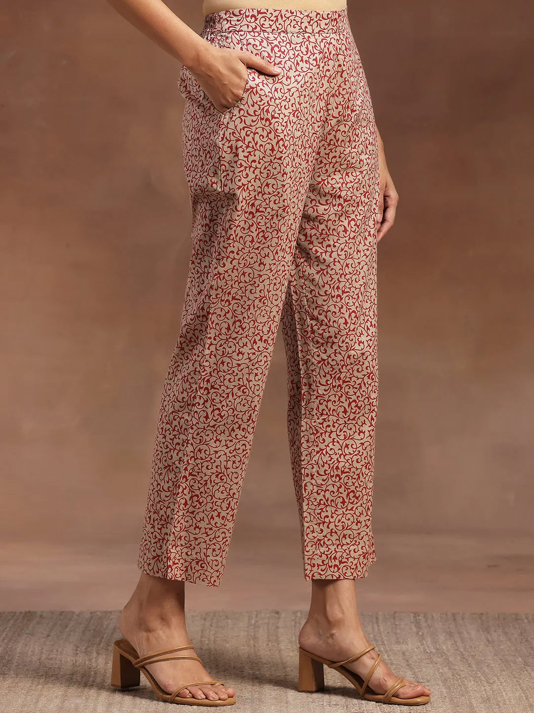  Beige Printed Cotton Straight Suit With Dupatta 