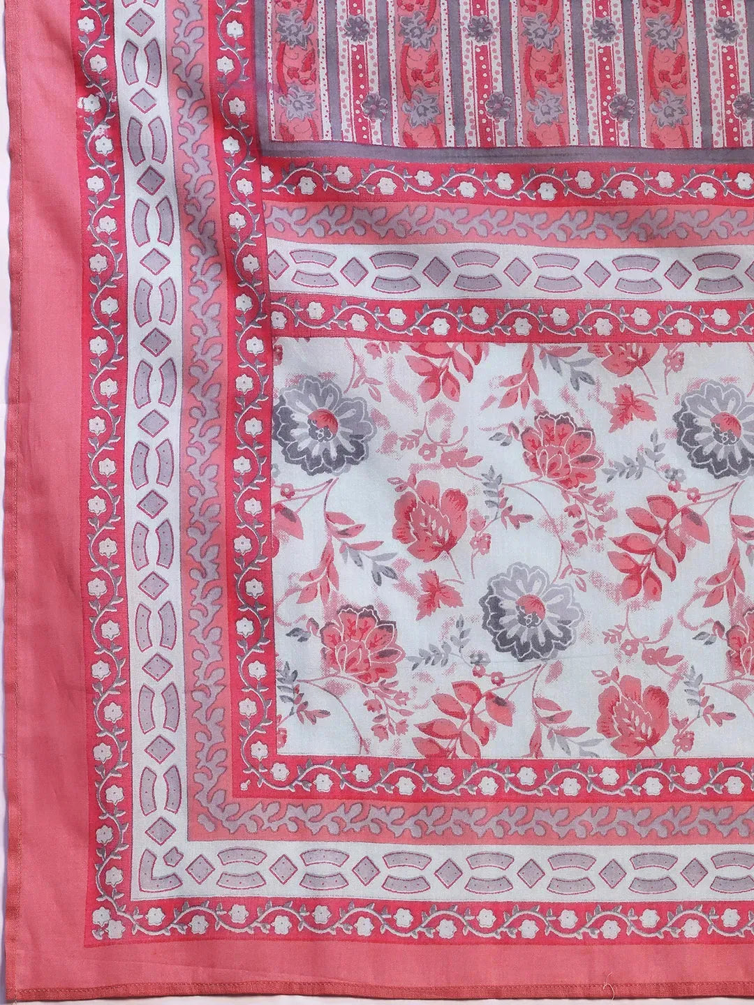  Light Blue Printed Cotton A-line Kurta With Trousers & Dupatta 