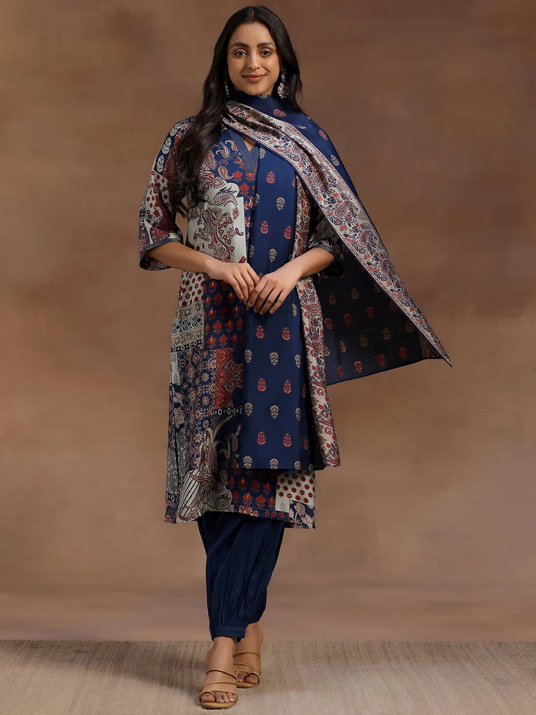 libas Blue Printed Silk Blend Straight Suit With Dupatta-picture-23