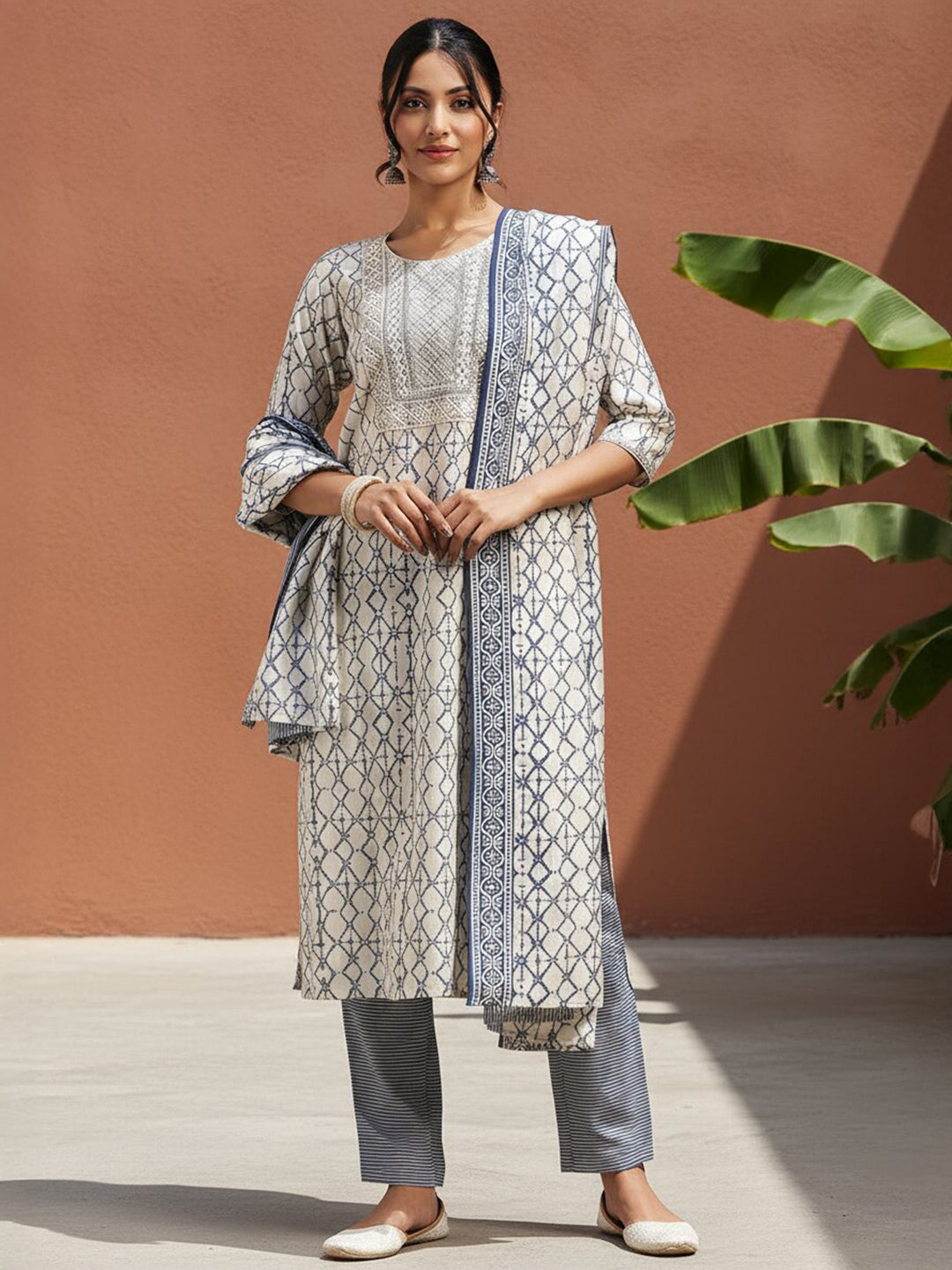 libas Off White Printed Silk Blend Straight Suit With Dupatta-picture-28