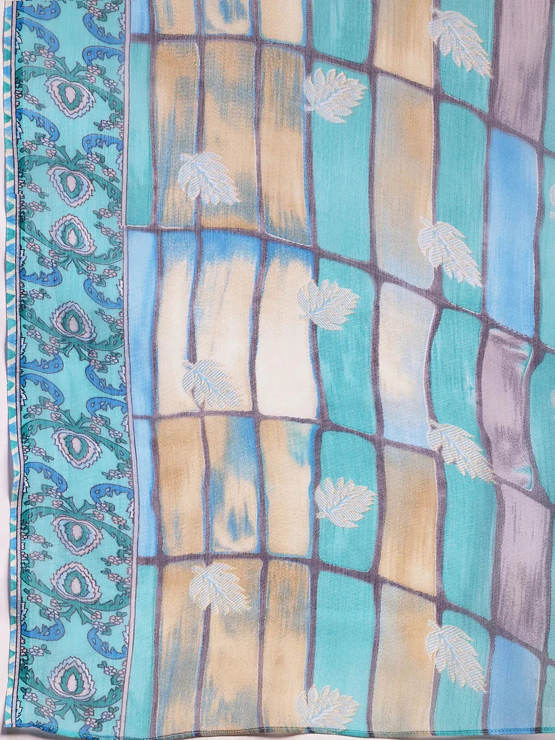  Blue Printed Silk Blend Straight Suit With Dupatta 