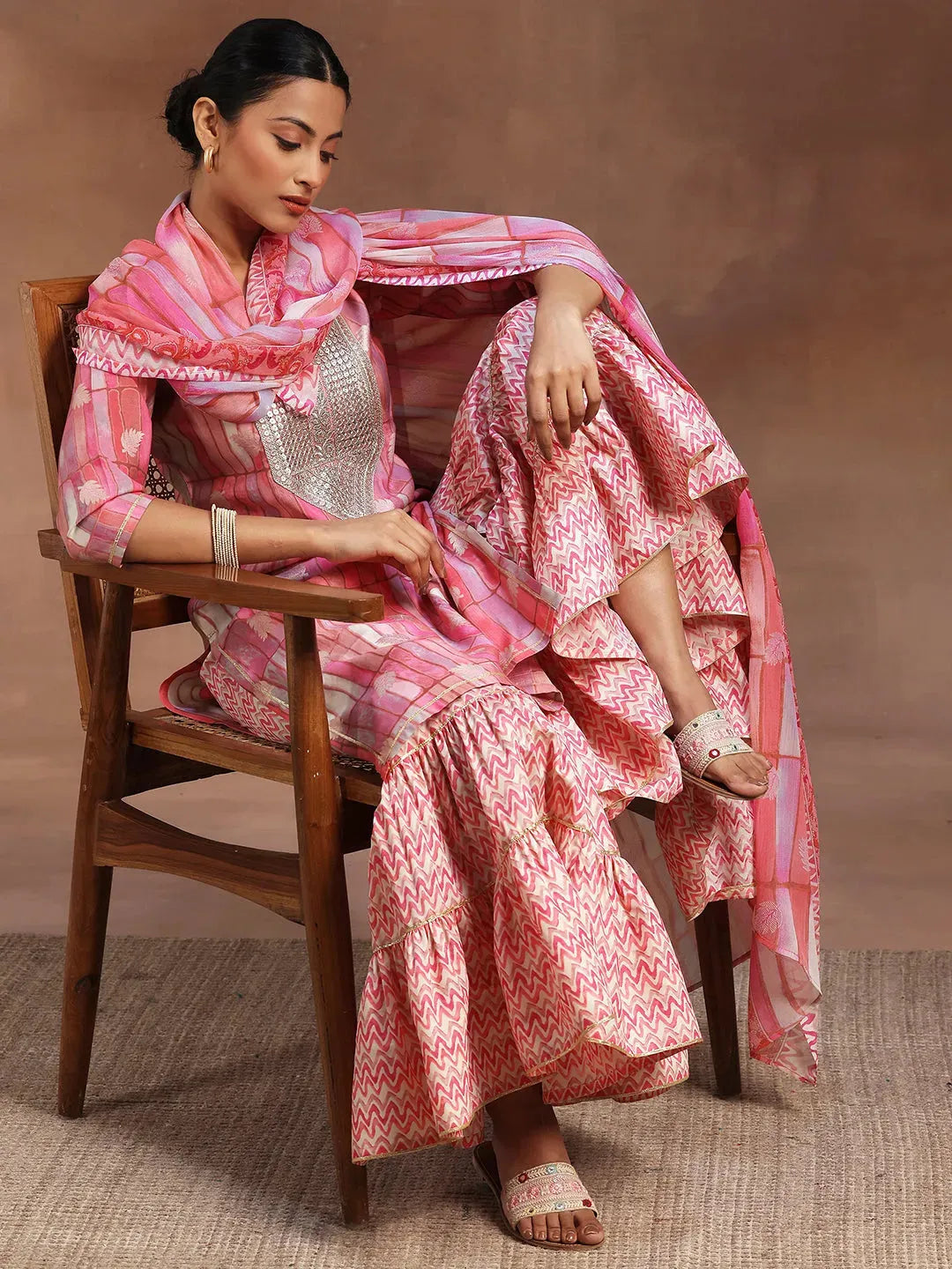 libas Pink Printed Silk Blend Straight Suit With Dupatta-picture-22