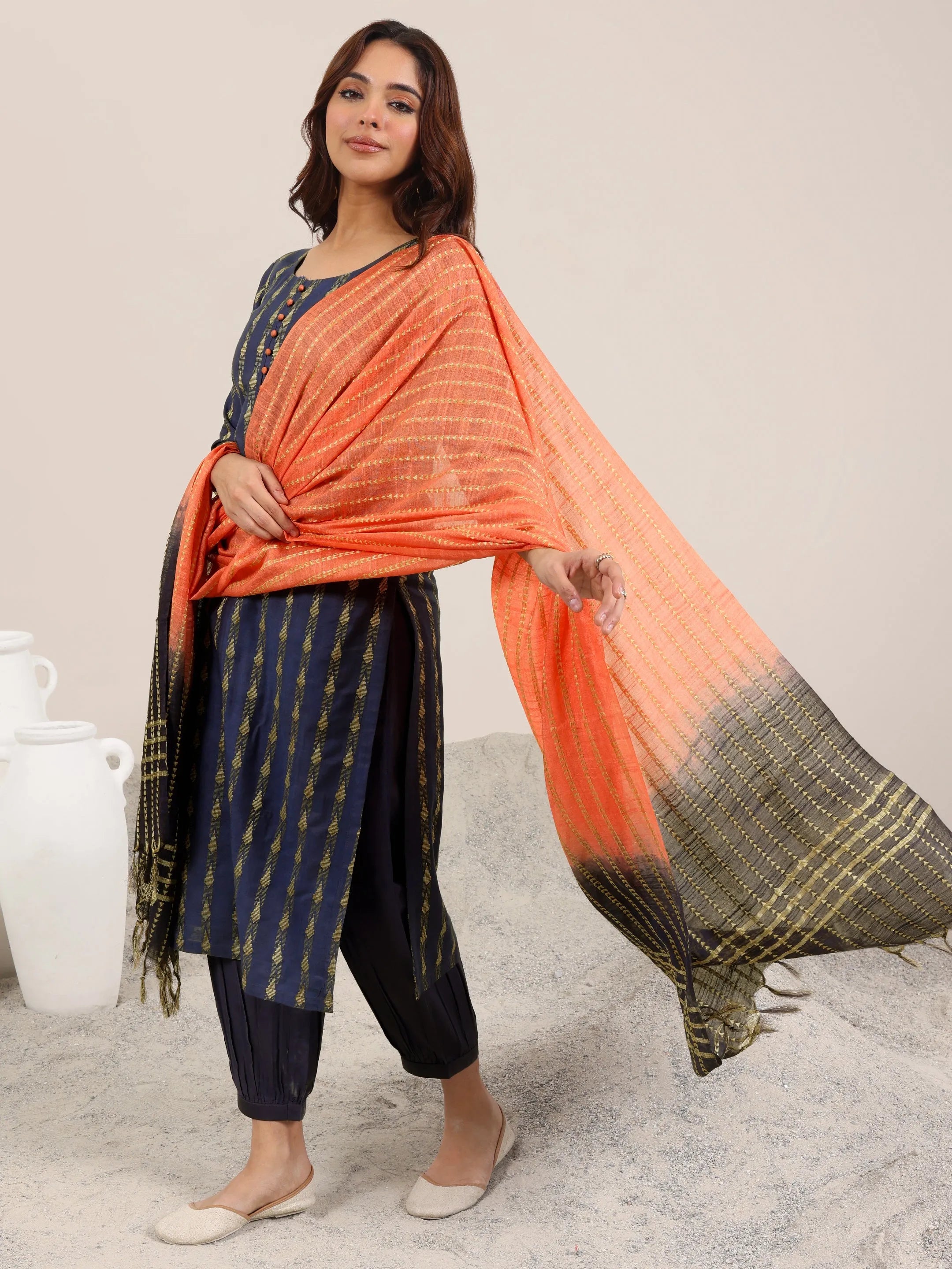 libas Blue Woven Design Silk Blend Straight Suit With Dupatta-picture-21