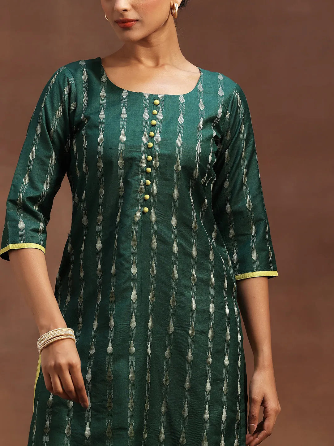  Green Woven Design Silk Blend Straight Suit With Dupatta 