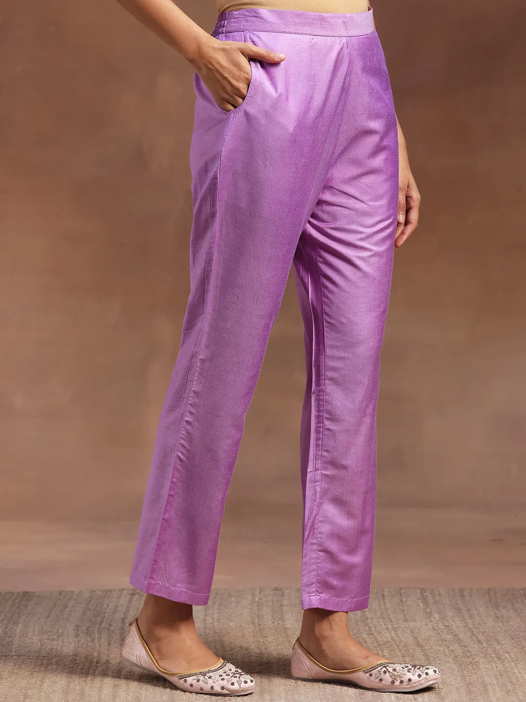  Purple Woven Design Chanderi Silk Straight Suit With Dupatta 