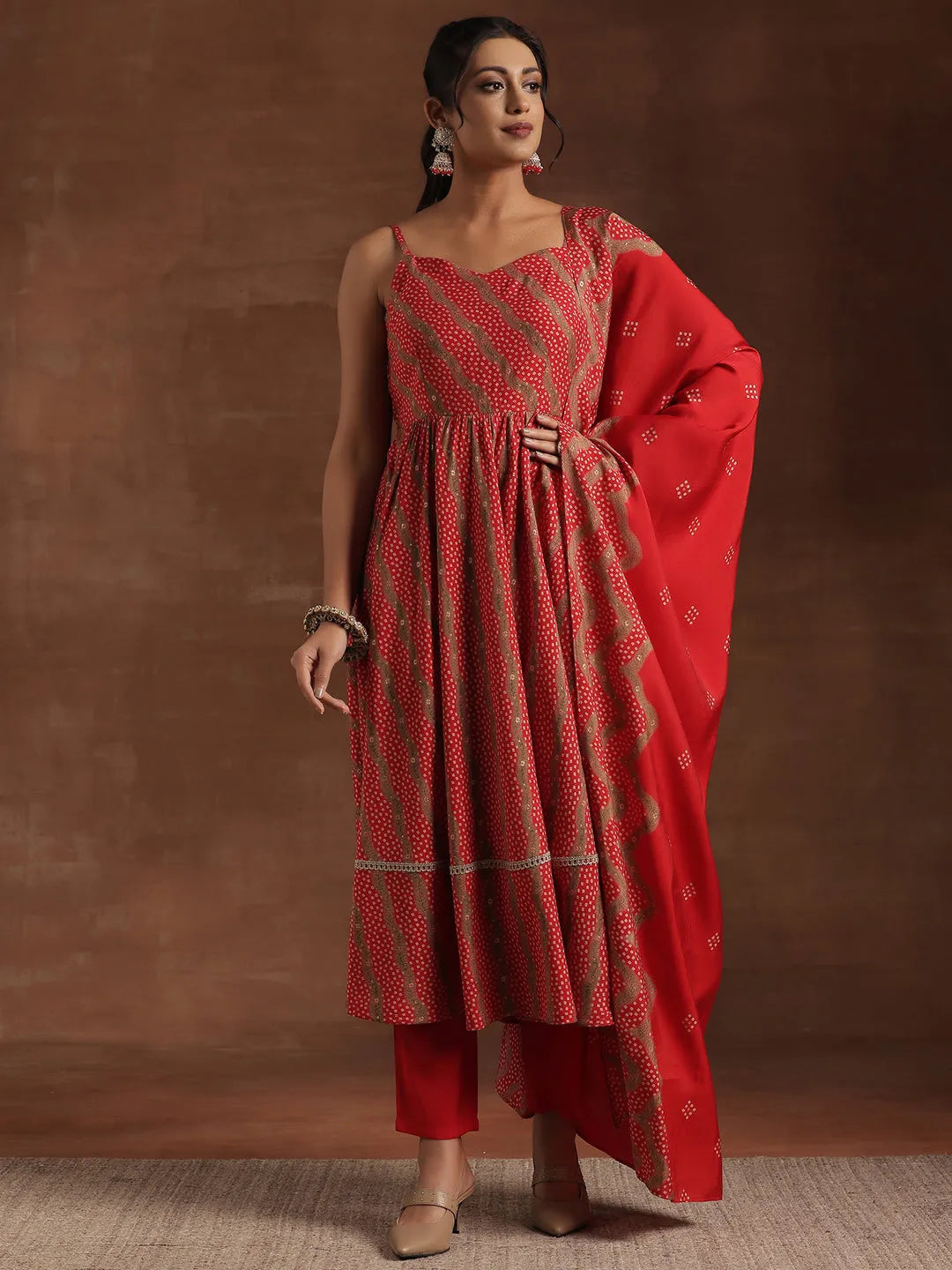libas Red Printed Silk Blend Anarkali Suit With Dupatta-picture-32