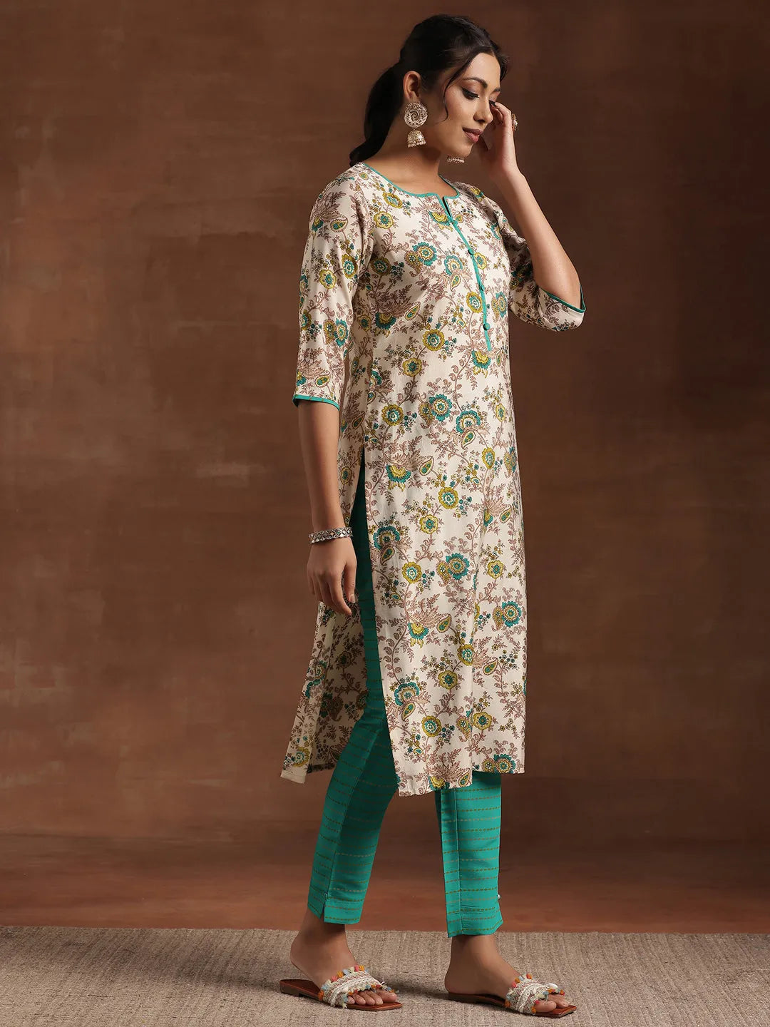  Blue Printed Silk Blend Straight Suit With Dupatta 