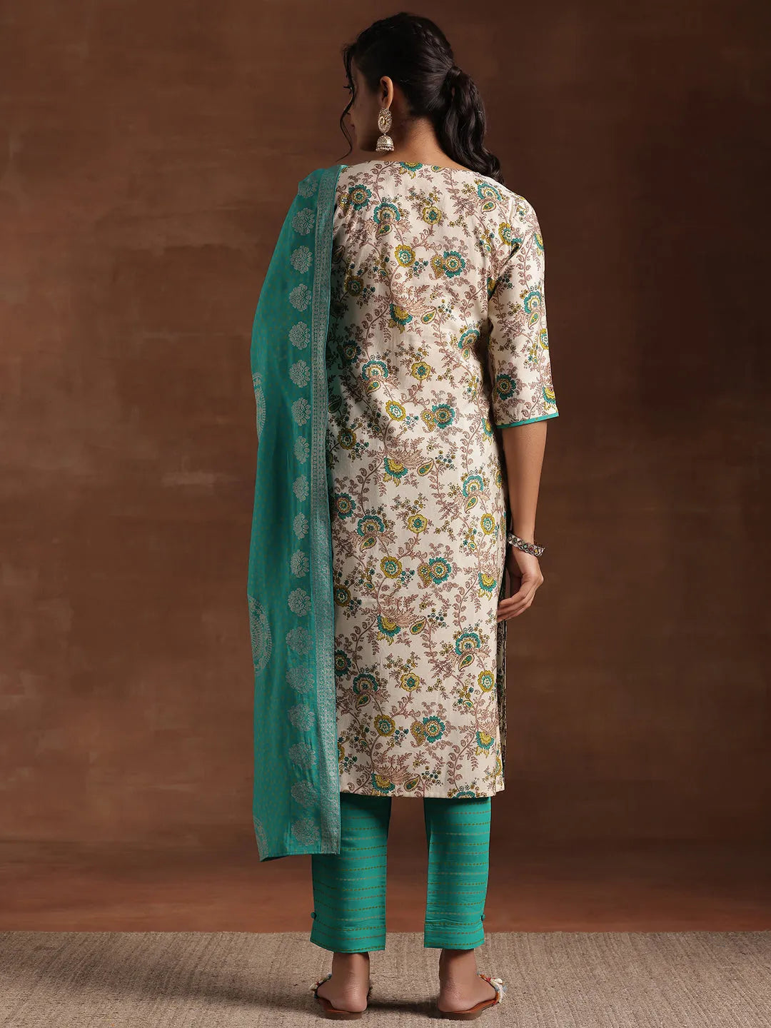  Blue Printed Silk Blend Straight Suit With Dupatta 