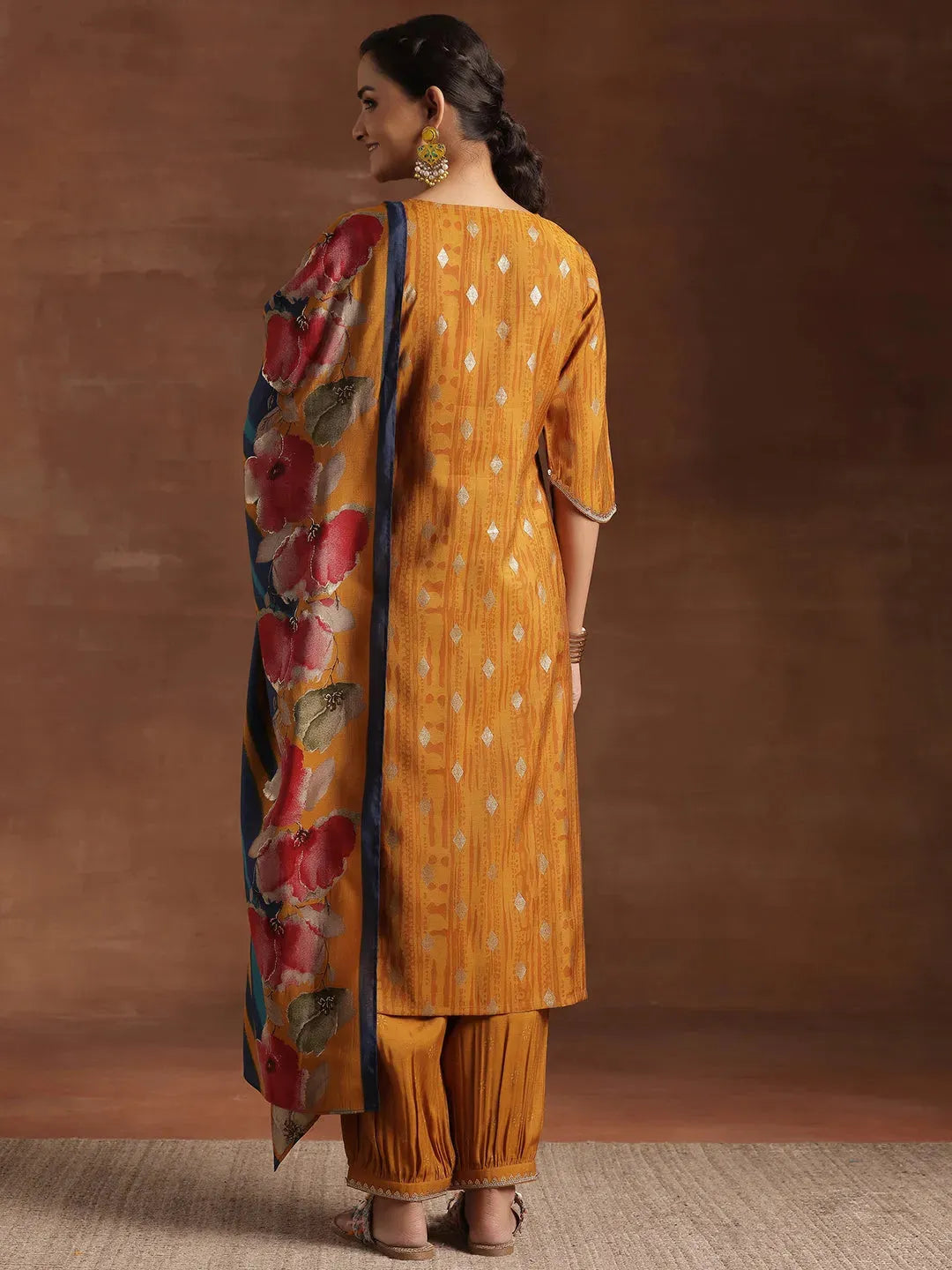  Mustard Woven Design Silk Blend Straight Suit With Dupatta 