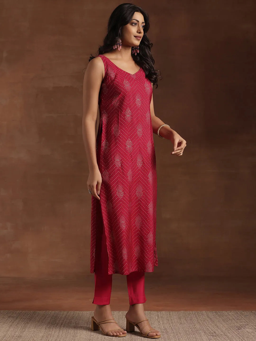  Pink Printed Silk Blend Straight Suit With Dupatta 