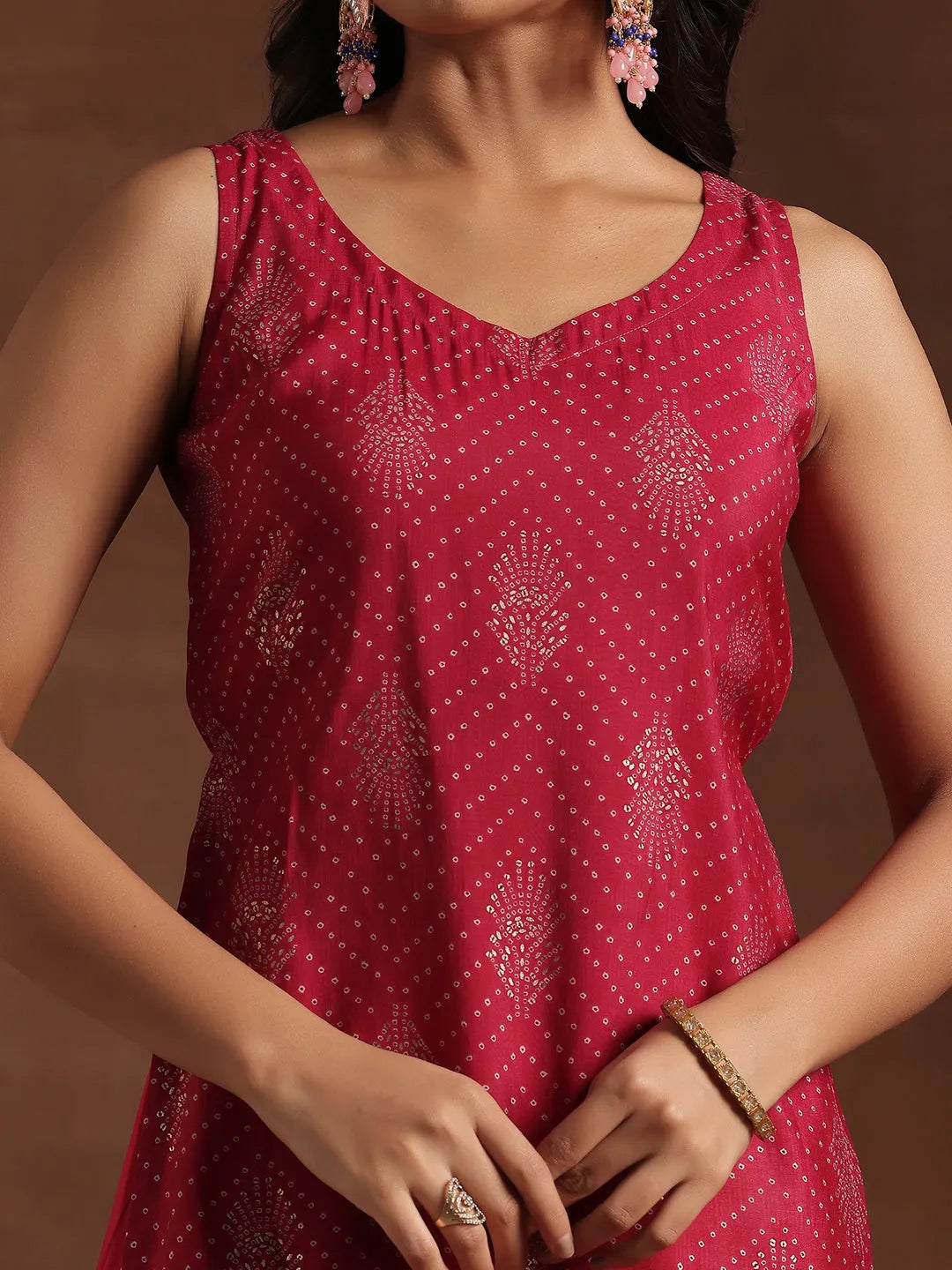  Pink Printed Silk Blend Straight Suit With Dupatta 