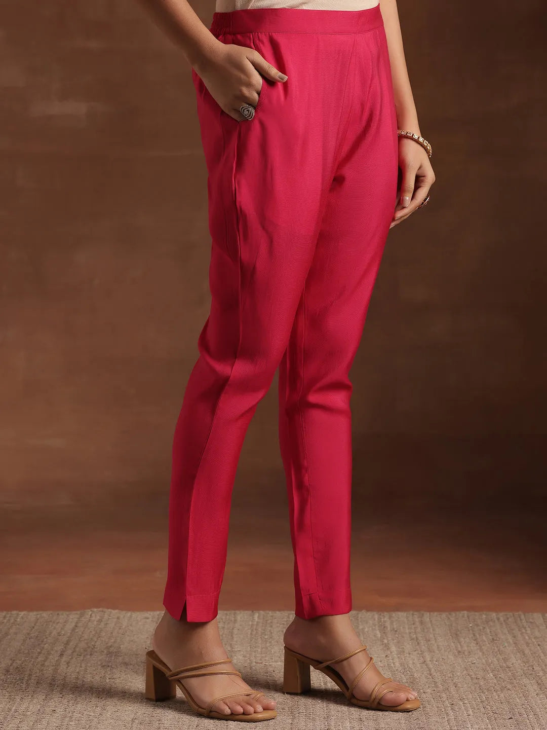  Pink Printed Silk Blend Straight Suit With Dupatta 