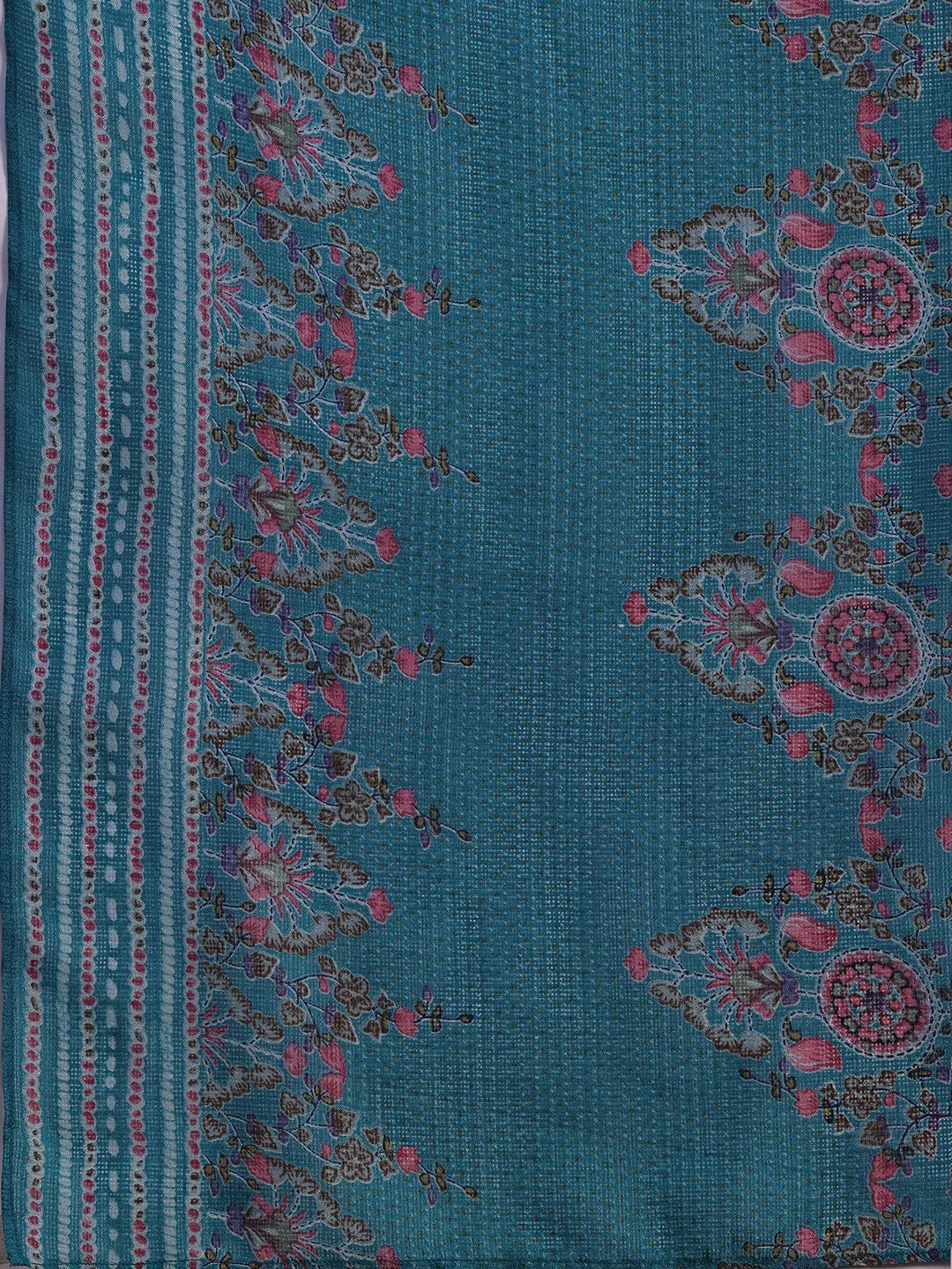  Rama Green Printed Silk Blend A-Line Kurta With Trousers & Dupatta 