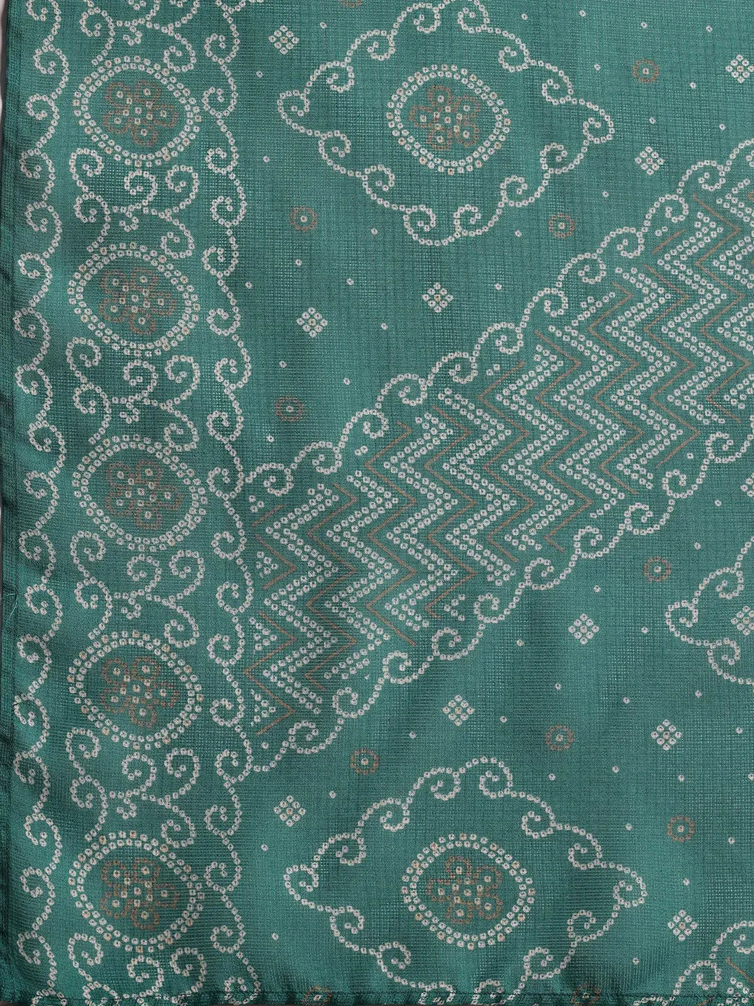  Rama Green Printed Silk Blend A-Line Kurta With Trousers & Dupatta 