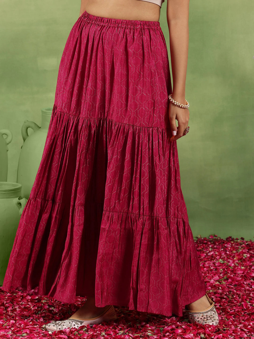  Pink Printed Silk Blend Straight Suit With Dupatta 