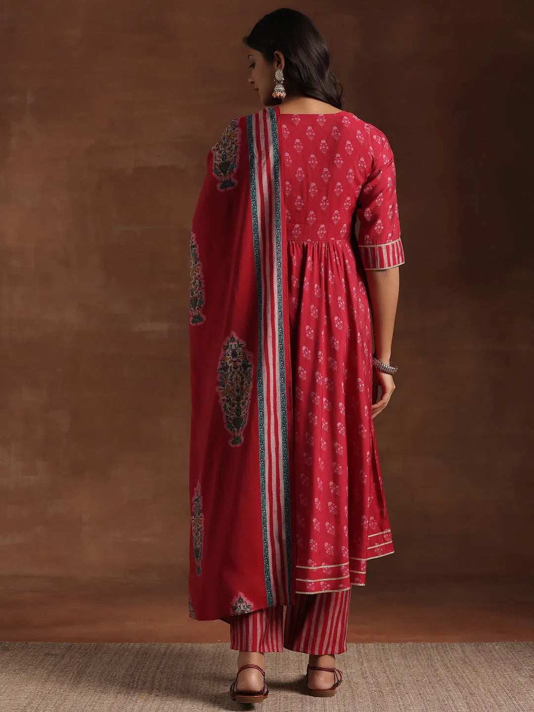  Pink Printed Silk Blend Anarkali Suit With Dupatta 