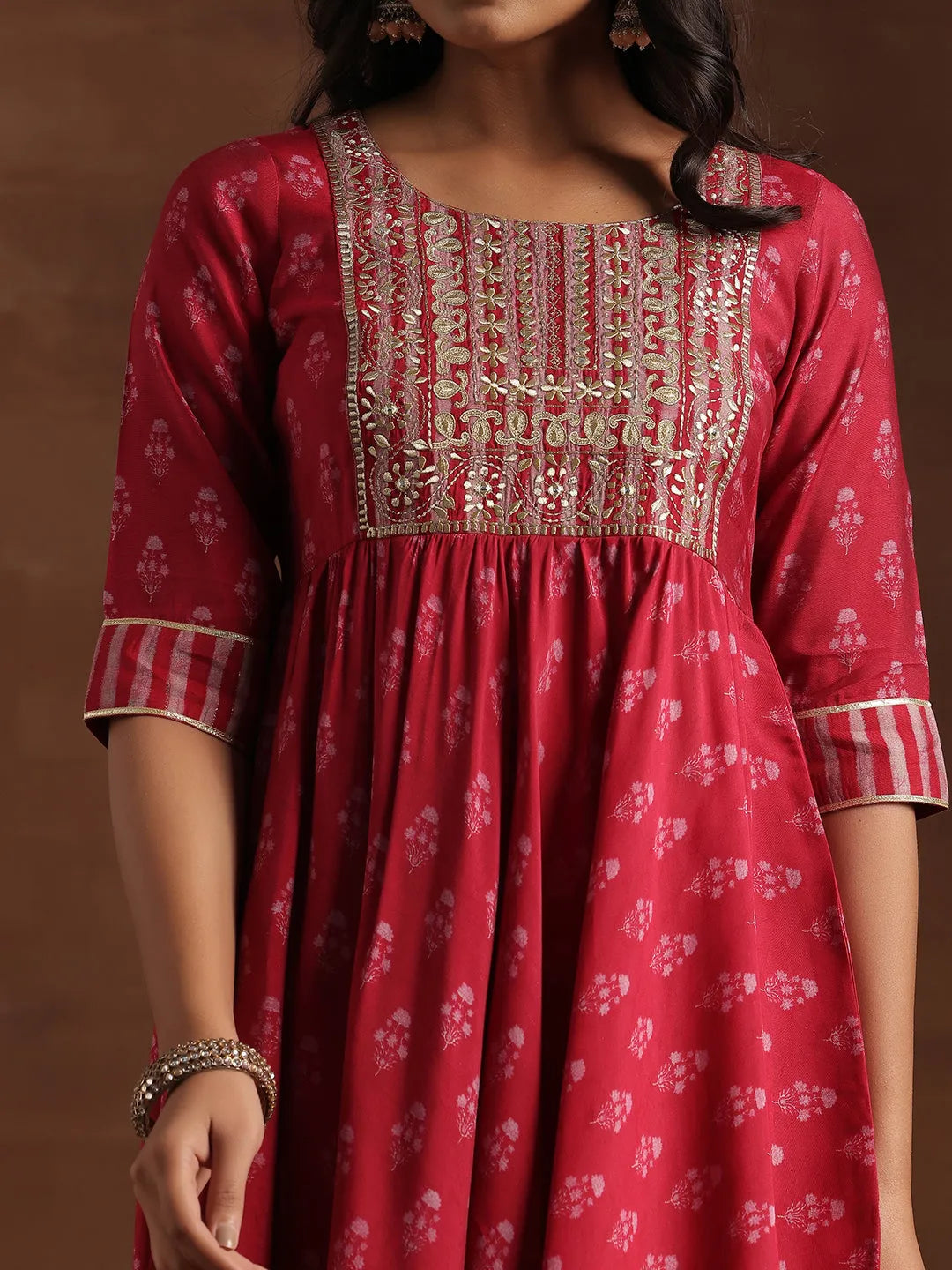 Pink Printed Silk Blend Anarkali Suit With Dupatta 