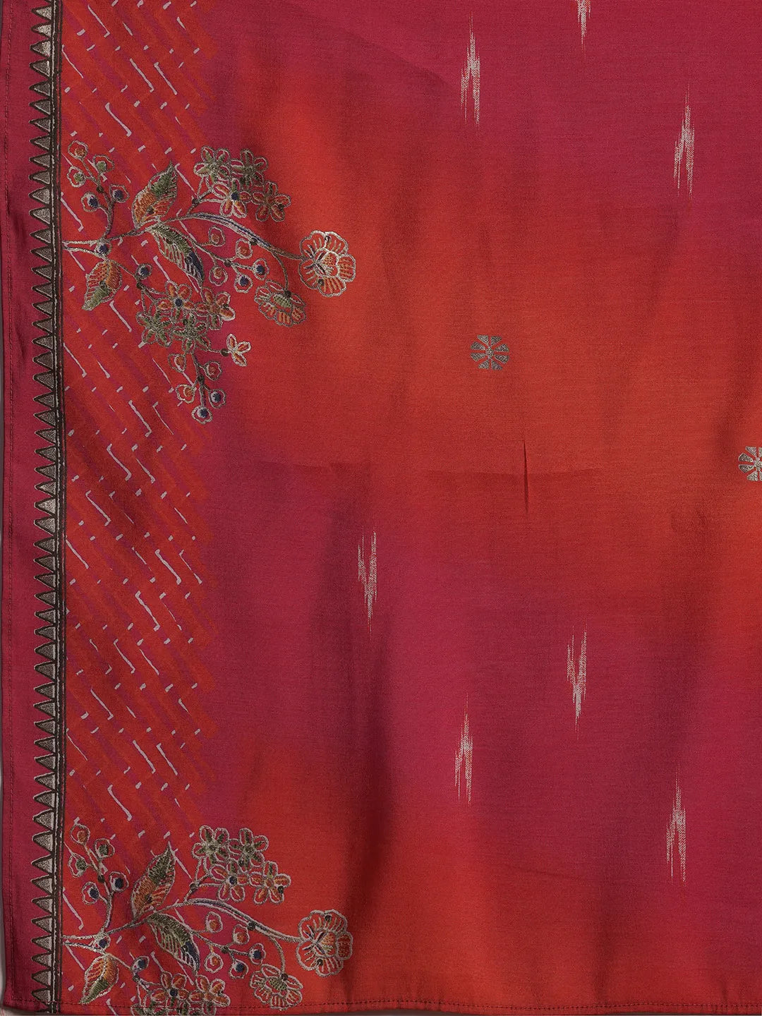  Red Printed Silk Blend Anarkali Suit With Dupatta 