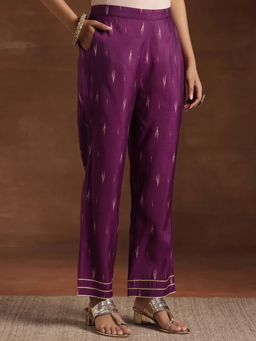  Purple Printed Silk Blend Anarkali Suit With Dupatta 