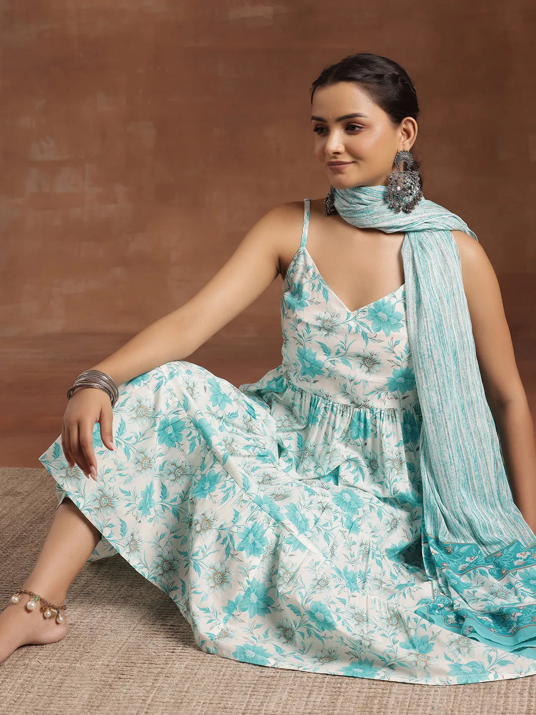 libas Blue Printed Cotton Anarkali Suit With Dupatta-picture-38