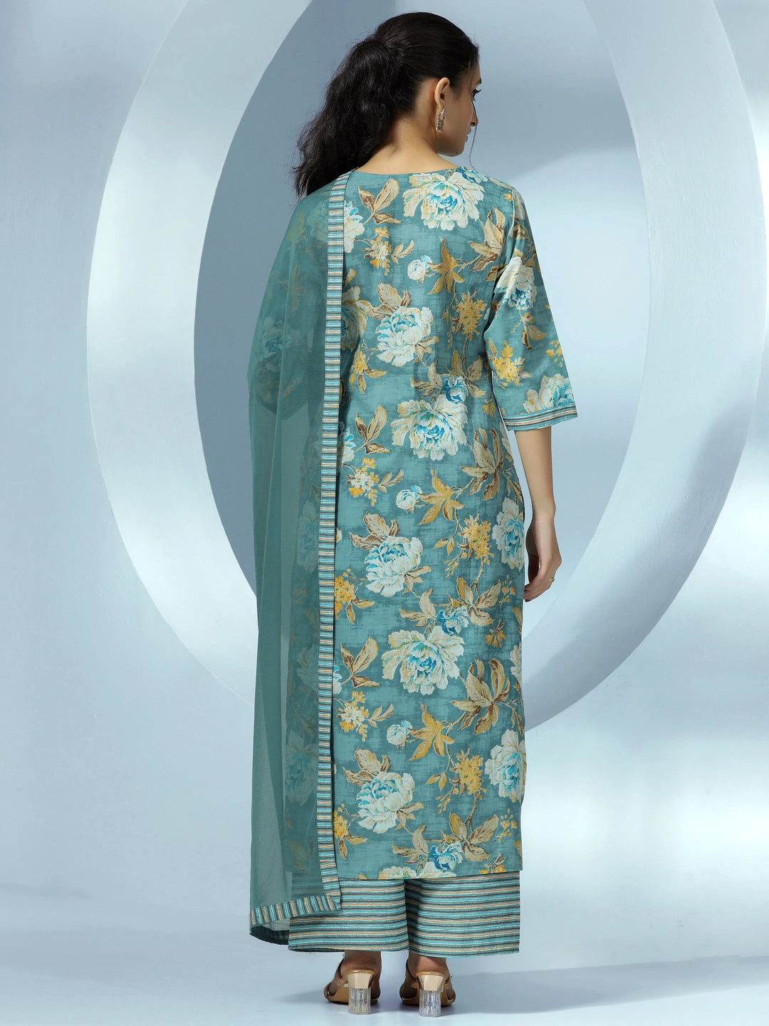  Grey Printed Cotton Straight Suit With Dupatta 